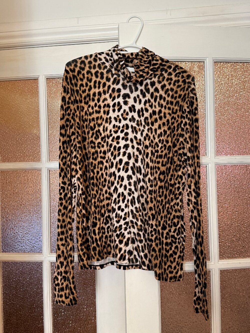 Long Sleeve Cheetah Leopard Print Turtle Neck Stretch Top